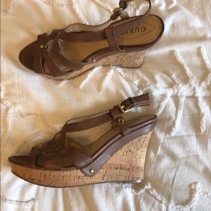 Guess brand brown cork wedges